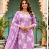 Lavender_Purple_Photo_1 Floral Printed Cotton Suit Set with Embroidered Neckline & Dupatta