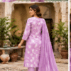 Lavender_Purple_Photo_3 Floral Printed Cotton Suit Set with Embroidered Neckline & Dupatta