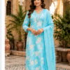 Sky_Blue_Photo_1 Floral Printed Cotton Suit Set with Embroidered Neckline & Dupatta